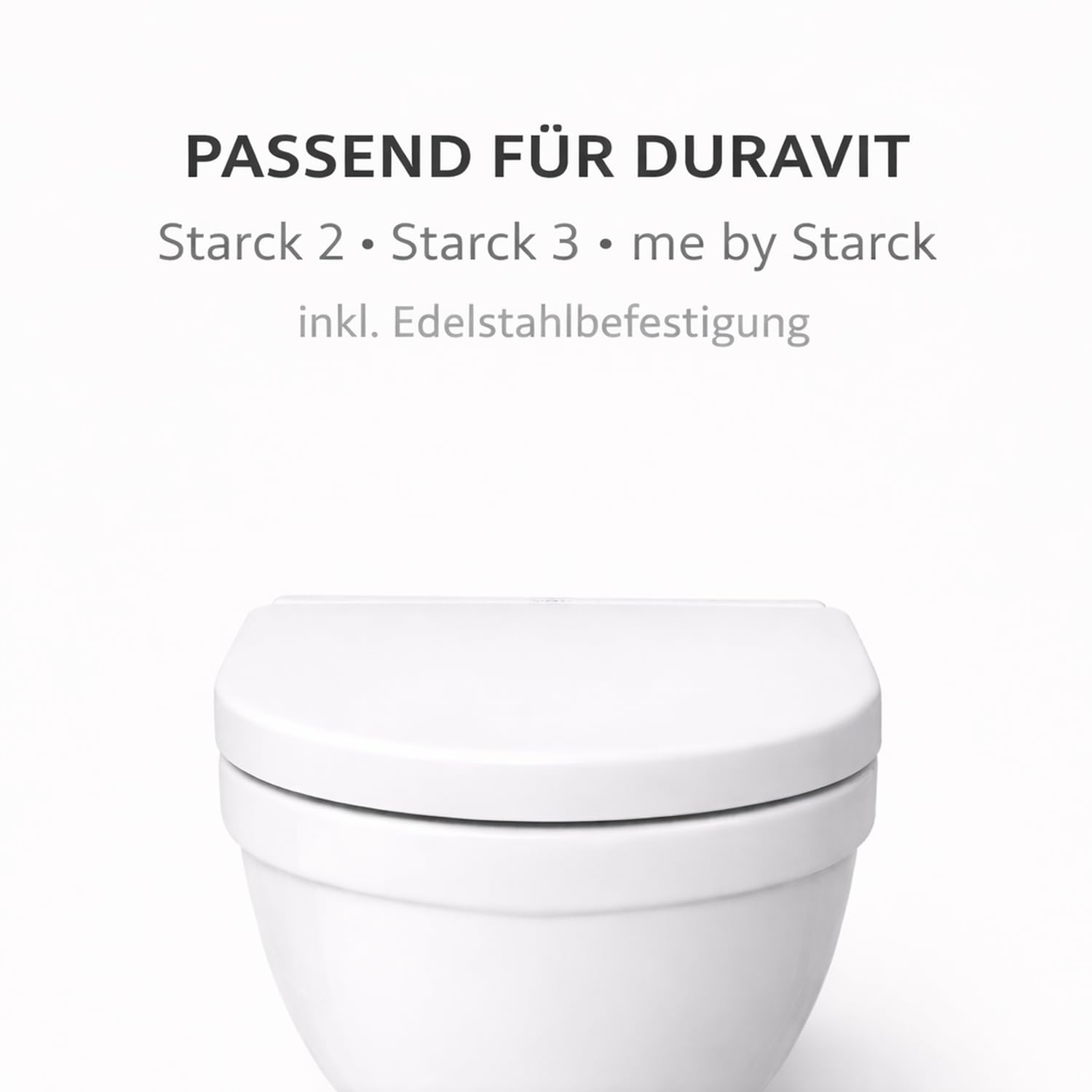 Bullseat WC Sitz passend für Duravit Starck 2, Starck 3 | Toilettendeckel mit Softclose Absenkautomatik | Abnehmbar mit Quick-Release | Antibakterieller Duroplast | Edelstahlbefestigung