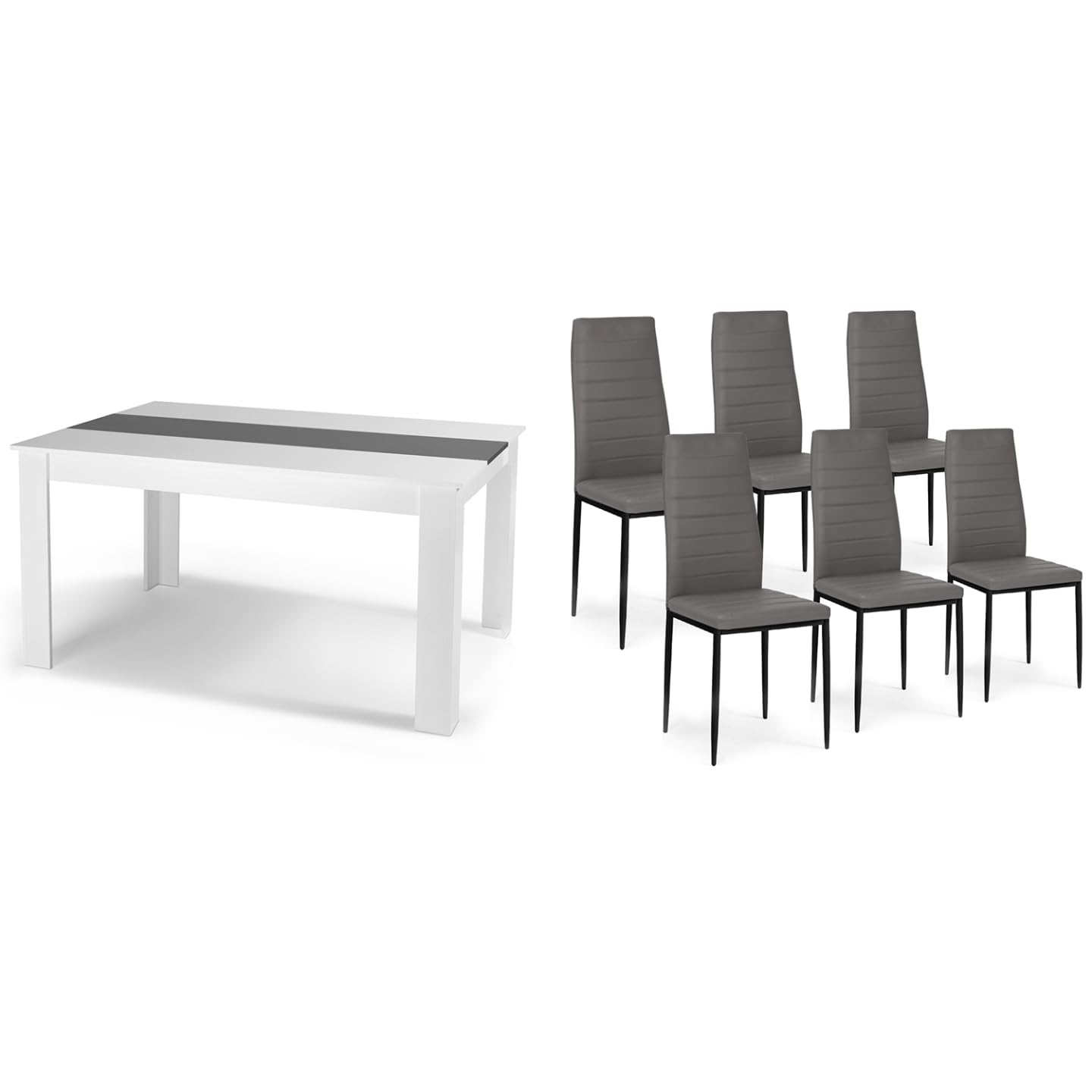 Table à Manger Georgia 140 cm Blanche et Grise avec 6 Chaises Romane Grises