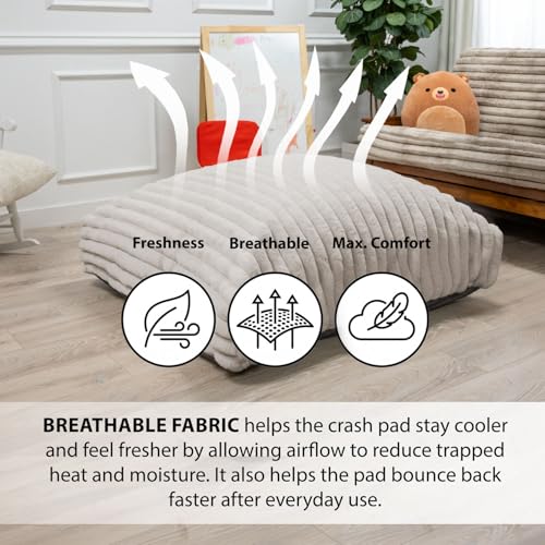 Image of Matini Home Large Crash Pad - High-Density Foam Floor Landing Mat with Washable Cover, Professional Gymnastics Training Equipment for Impact Support, Jumping and Lounging - Light Gray, 60 inch x 60
