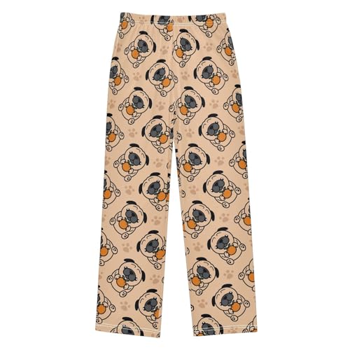 Boys' Pants Cute Pug Orange and Dog Paws Long Bottoms Jogger Pants Elastic Waist Trousers with Pockets S-XL
