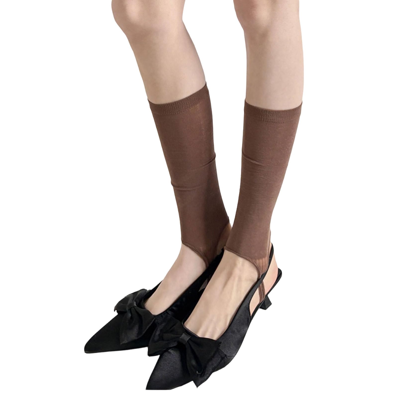Oxxggkao Unisex Coffee Color Calf Length Stacked Socks Stirrups Leg Warmers With Ribbed Cuffs Stretchy Thin Leg Sleeves Covers For Women Calf Length Socks