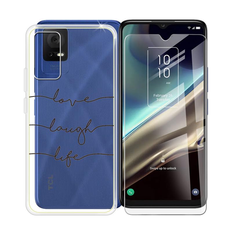 WIMSPEED Cover per TCL 406s (6.6 ) Pellicola in Vetro Temperato, Ultra Sottile Trasparente Antiurto Morbido Silicone TPU Bumper Case Custodia per TCL 406s - Come l'amore