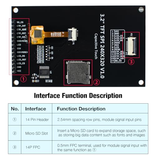 Image of Hosyond 3.2 inch 240x320 IPS Capacitive Touch Screen LCD Module SPI Serial ILI9341V Driver for Arduino R3 /Mega2560