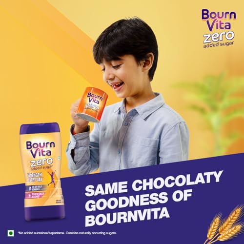 Image of Bournvita Zero Added Sugar Nutrition Drink, 500g Jar | No Added Sugar, No Added Preservatives | 19 Essential Nutrients for Strength (Pack of 2)