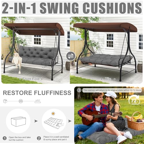 Image of Porch Swing Cushions Outdoor 40 inch x 40 Waterproof Swing Cushions 3 Seater Replacement with Backrest & 8 Ties 5 inch Thick Bench Swing Cushions for Outdoor Furniture Patio(Dark Gray)