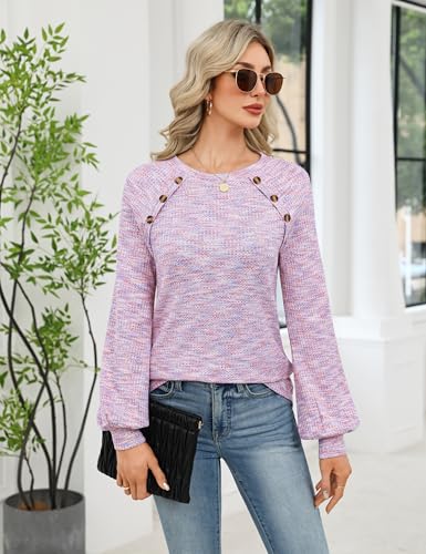 Fayenne Fall Tops for Women Casual Waffle Knit Long Sleeve Shirts Crewneck Button Raglan Dresy Casual Blouses Fashion2