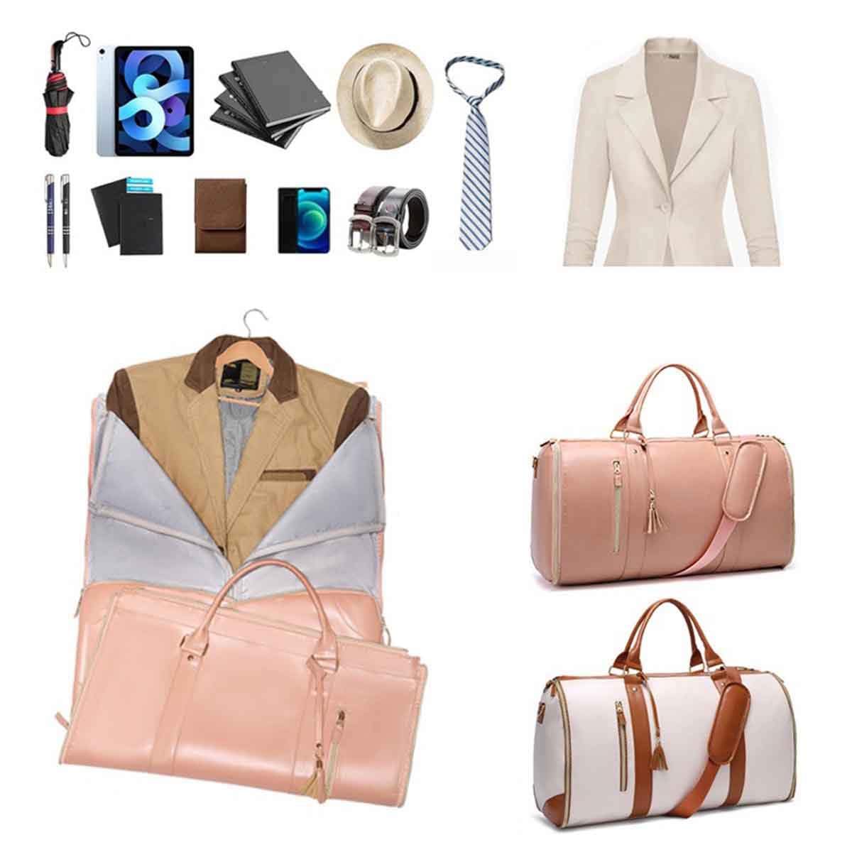 Faltbare Reisetasche,Pu-Leder Travel Bag Mit Schuhbeutel, 2 In 1 Reisetasche Damen Wasserdicht,Umwandelbarer HandgepäCk Anzugtasche FüR Reise,FüR üBernachtung,Urlaub,Wochenenden, AusflüGe (Schwarz)