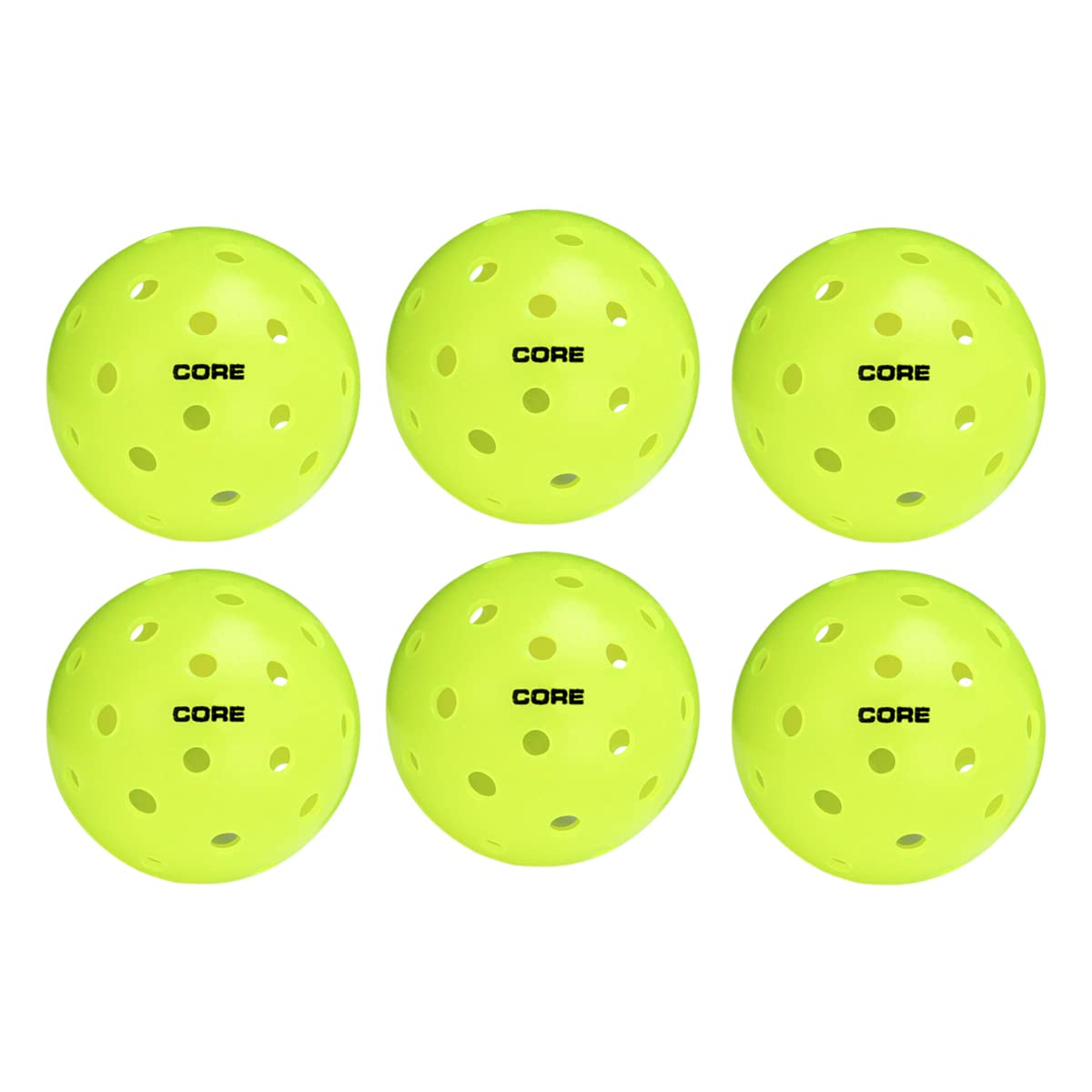 CORE PickleballBalls for Professionals and All Levels of Play, USA Pickleball Approved Durable Outdoor Pickleball Balls with 40 Holes (6 Pack FBM)