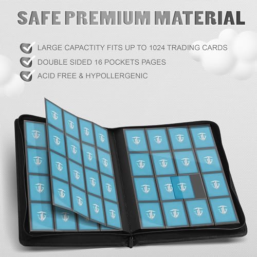 Image of 16 Pockets Trading Card Zipper Binder for 1000+ Cards| Secure Side Loading Pockets | Trading Card Album Folder | Compatible with YuGiOh, MTG,Sports Cards (Orange 16)