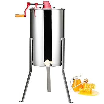 Happybuy Manual Honey Extractor, 3-Frame Stainless Steel Spinner, Beekeeping Equipment with Lid & Adjustable Stand