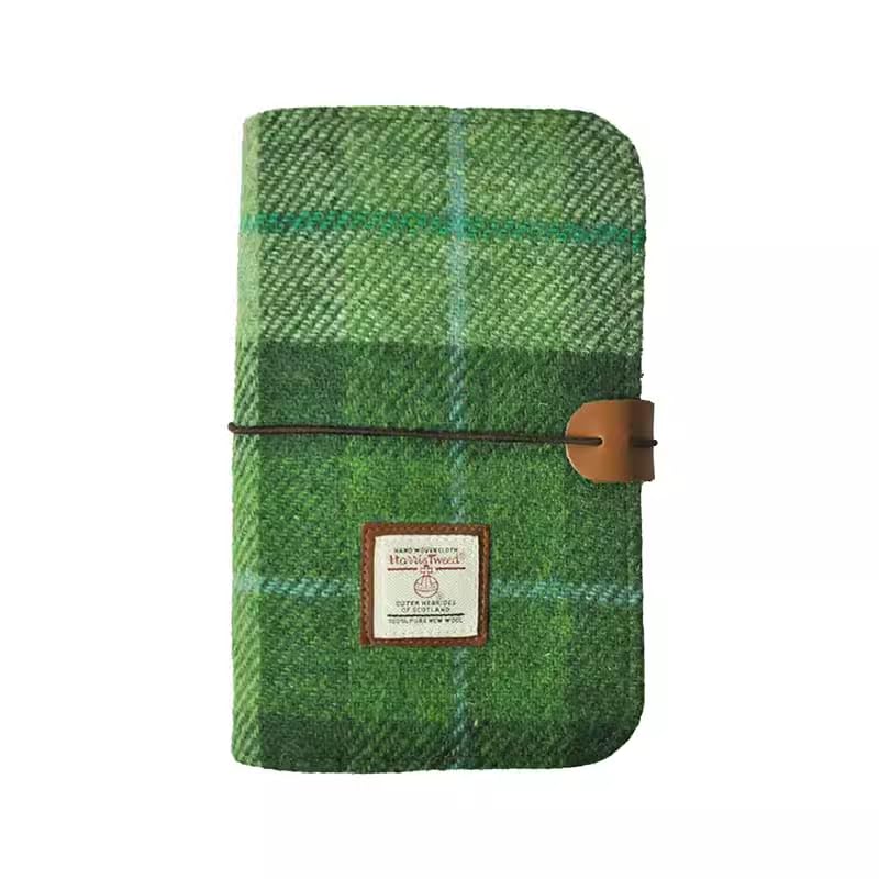 Harris Tweed A6 Notebook Binder,Wool Fabric Refillable A6 Binder,6 Ring Planner with A6 Refill Papers,Pen Loop A6 Size Notebook Journals for Writing (Green Plaid)