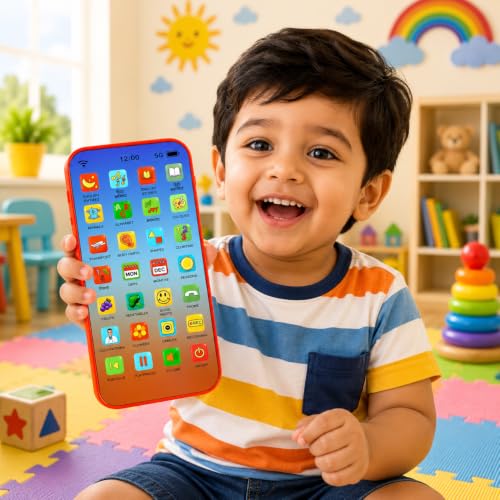 Image of Kids Learning Phone Toy with 13 Indian Regional Languages, 24 Learning Modes, Rechargeable, Music, Flash Cards, for Boys and Girls Age 2-12 Years