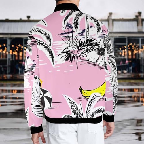 Mens Bomber Jacket Summer Beach Bomber Jacket with Tropical Tree Lightweight Windbreaker Full Zippered Casual Coat3