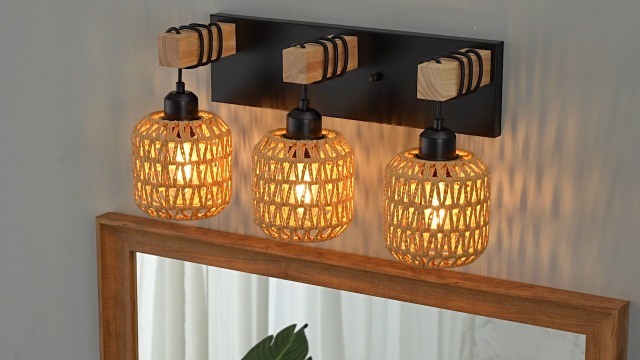 Wood Bathroom Vanity Light, 3-Lights Farmhouse Bathroom Light Fixtures Over Mirror, Rustic Wood Vanity Lighting Fixtures, Vintage Wall Sconces For Bedroom Living Room Dining Room