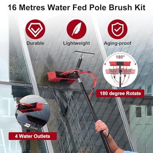 Kit de cepillo de limpieza de ventanas de 15 m, limpiador de aluminio de 55 cm con espátula de goma, dispensador de jabón y manguera de 20 m, perfecto para un brillo sin rayas y fácil uso en