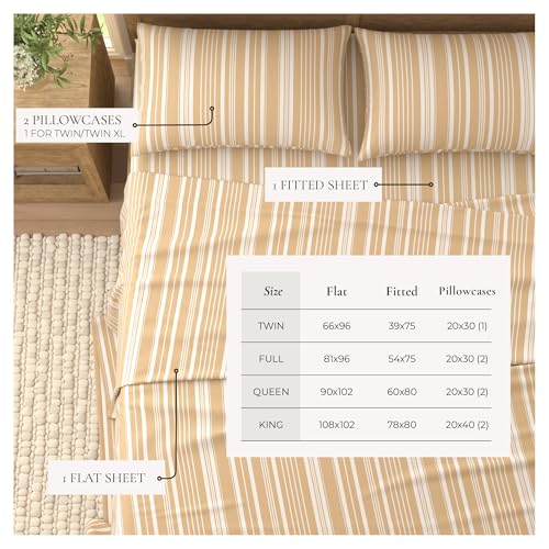 Image of Great Bay Home Full Size Microfiber Sheet Set - Taupe Striped 4-Piece Bed Sheets - Ultra-Soft and Smooth Brushed Microfiber Bedding (Taupe Stripe)