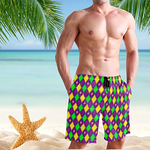 Mardi Gras Fleur-de-lis Men's Swim Trunks Beach Shorts Quick Dry Swim Board shorts With Pockets S3