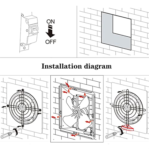 Ventilador de extracción de velocidad ajustable de acero inoxidable, 12 pulgadas, ventilador de cocina, extractor de humo potente, ventilador de ventana con interruptor miniatura 7