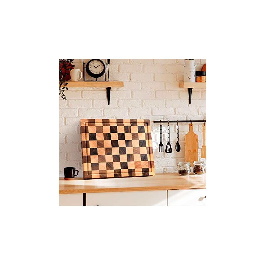 CASANIER Acacia Wood Cutting Board with Scrapers -1.5” Thick Extra Large Butcher Block, Reversible Chopping Board with Juice Groove & Handle Serving Tray for Charcuterie, Gift for Housewarming -18”x14