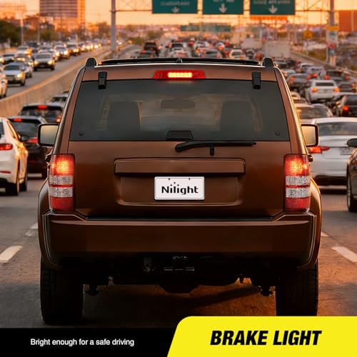 Image of Nilight Third Brake Light Tail High Mount 3rd Stop Lights Red Lens Compatible with Jeep Liberty 2008 2009 2010 2011 2012 Van SUV Rear Center Cab Lamp