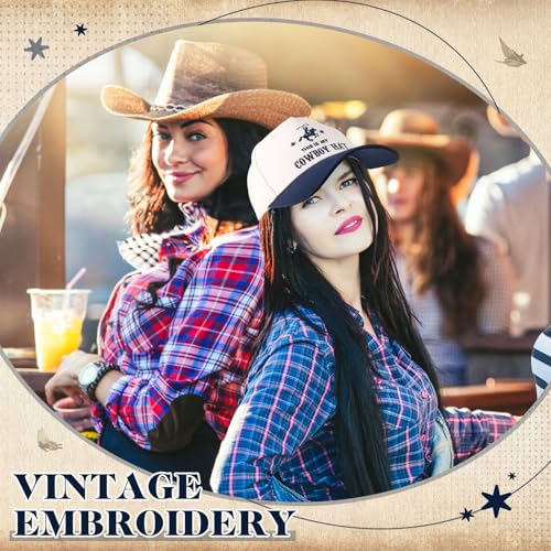 Image of JaGely Two Tone Western Cowboy /Cowgirl Trucker Hat for Women Men Gift Vintage Embroidered Country Baseball Cap