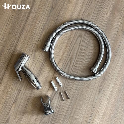 Image of HOUZA Bathroom Jet Spray - Full Set with Chrome-Plated Jet Gun, 1-Meter Flexible Hose & Hook, Rust-Resistant Body & Quick Installation, Built for Everyday Needs