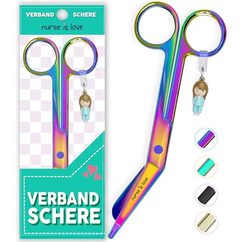 Nurse is Love Lister Verbandsschere Gebogen - Erste-Hilfe-Schere mit Abgerundeter Spitze | Erste-Hilfe-Set | Edelstahl | Mit Charm-Anhänger - Cromium