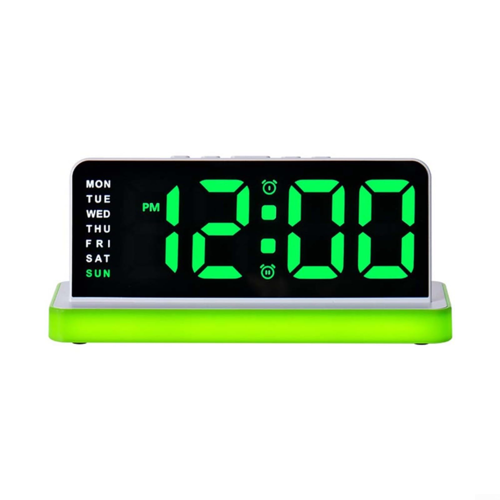 EffiFish LED Digital Alarm Clock with 3-Level Night Light, Large Display Auto Date Update for Bedroom Desk, Mains Powered(green)