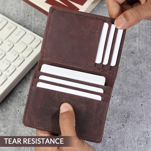 Image of FOXHACKLE Full Grain Leather Credit Card Holder for Men & Women, RFID Blocking Small Bifold Wallet, Compact Card Case