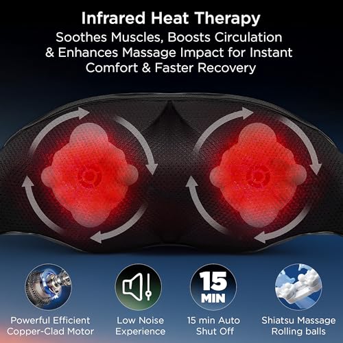 Image of Dr Physio USA 1047 Shiatsu Electric Neck and Back Massager Machine with Infrared Kneading Nodes for Cervical Neck, Shoulder, Back & Body Muscle Pain Relief
