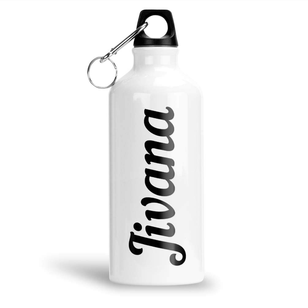 FurnishFantasy Aluminium White Sipper Bottle 600 ml - Best Gift for Happy Birthday, Return Gift, Name - Jivana