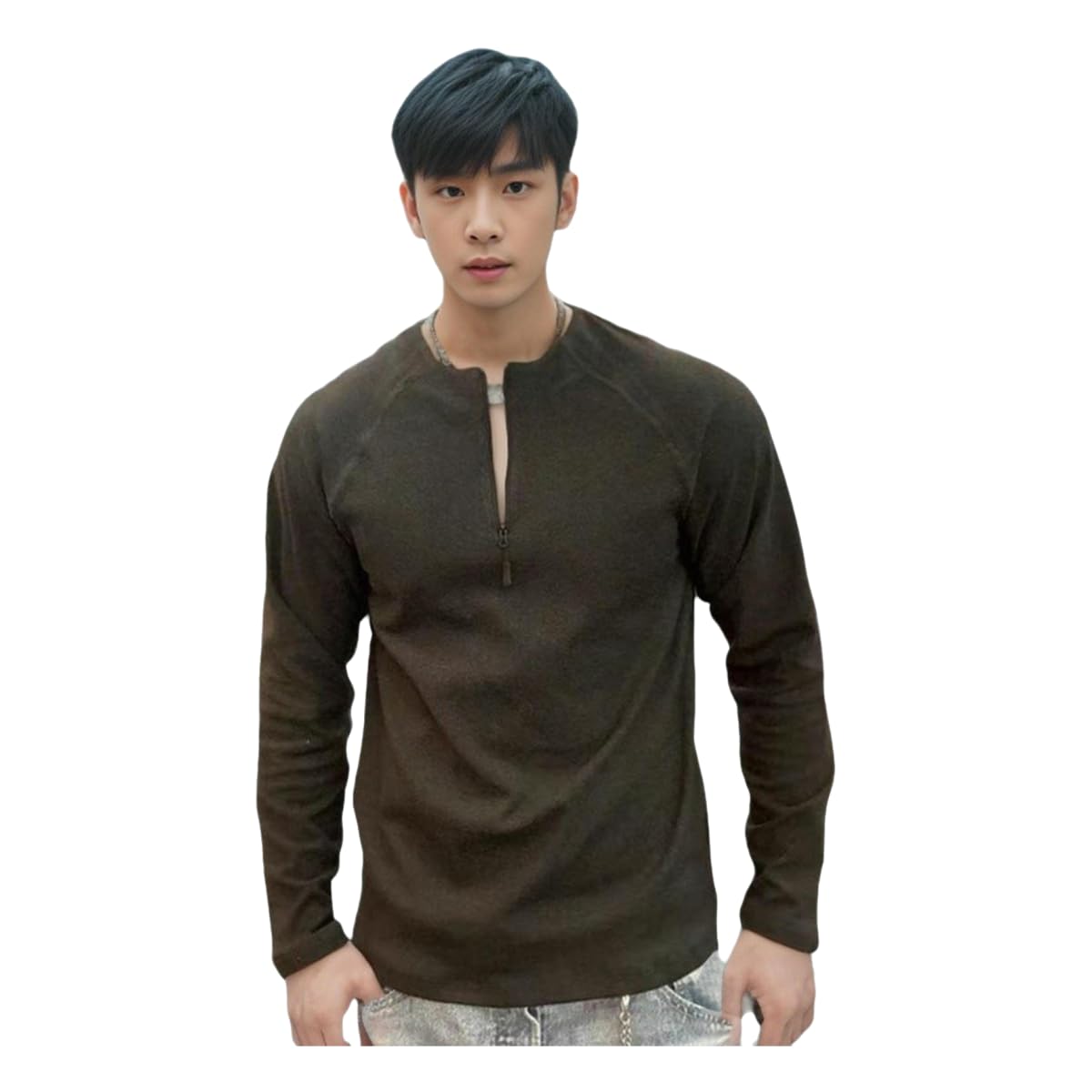 Camiseta Manga Larga Hombre Otoño E Invierno Fit De Vellón Fanado Baode Caliente High Elástico Cuello Reductor Copa para Hombres-marrón Claro-XXXL