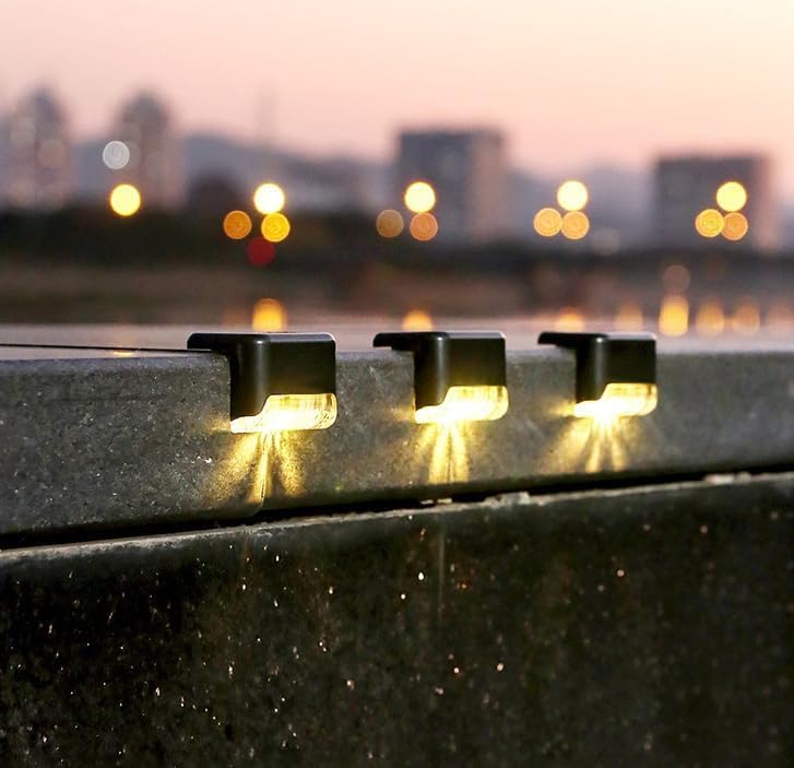 16 pcs solar deck lights outdoor, solar step lights waterproof led solar lights for outdoor stairs, step, fence, yard, patio, pathway, garden, home, decoration (warm white-transparent cover)