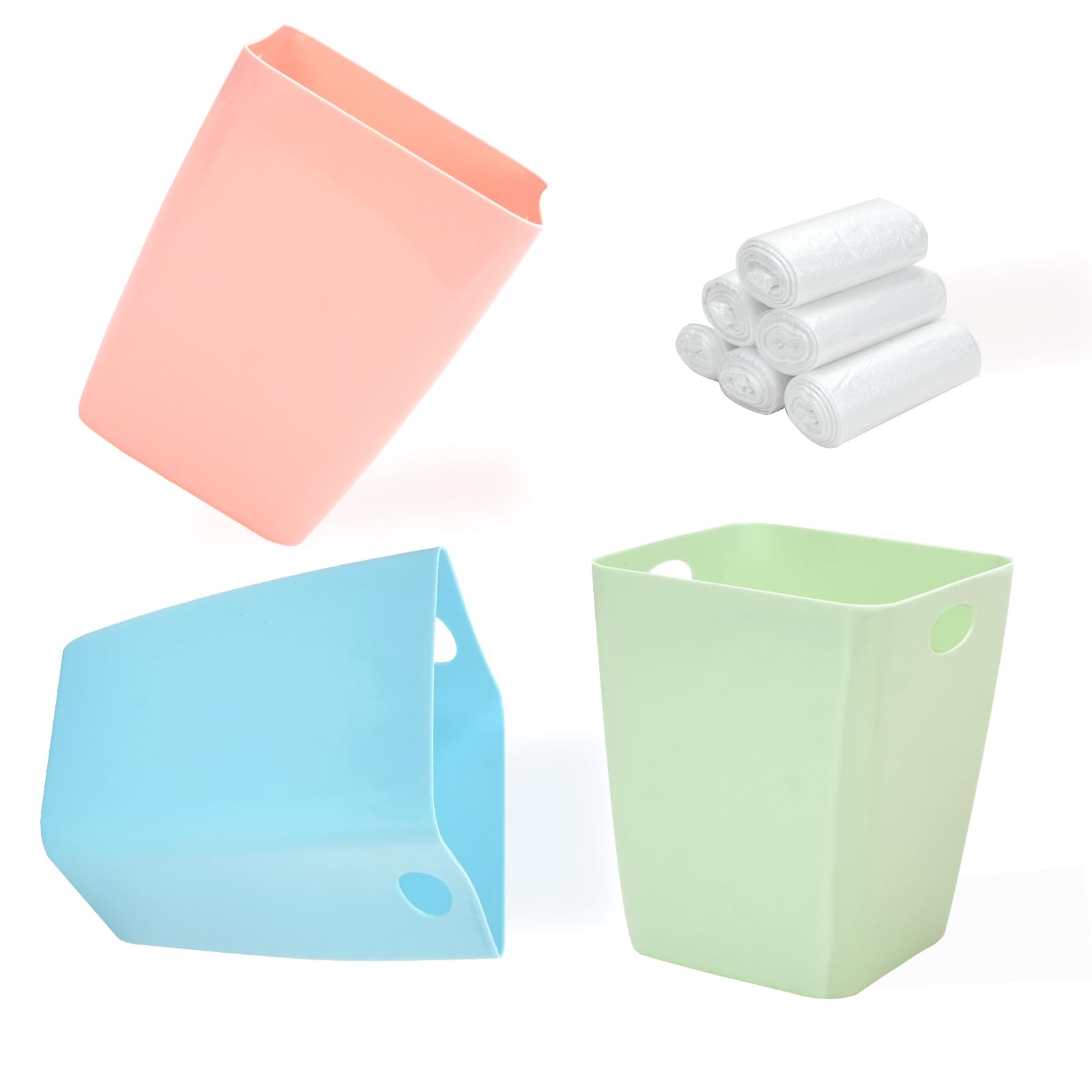 Jiayaus 3 Pcs Mini Desk Bin, Plastic Trash Can with 6 Rolls Bin Liners