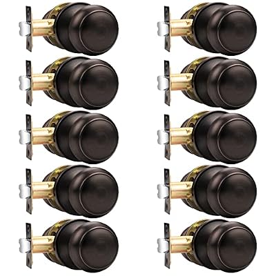 Probrico Door Knob, Interior Passage Door Knobs for Hall and Closet, Oil Rubbed Bronze, 10 Pack