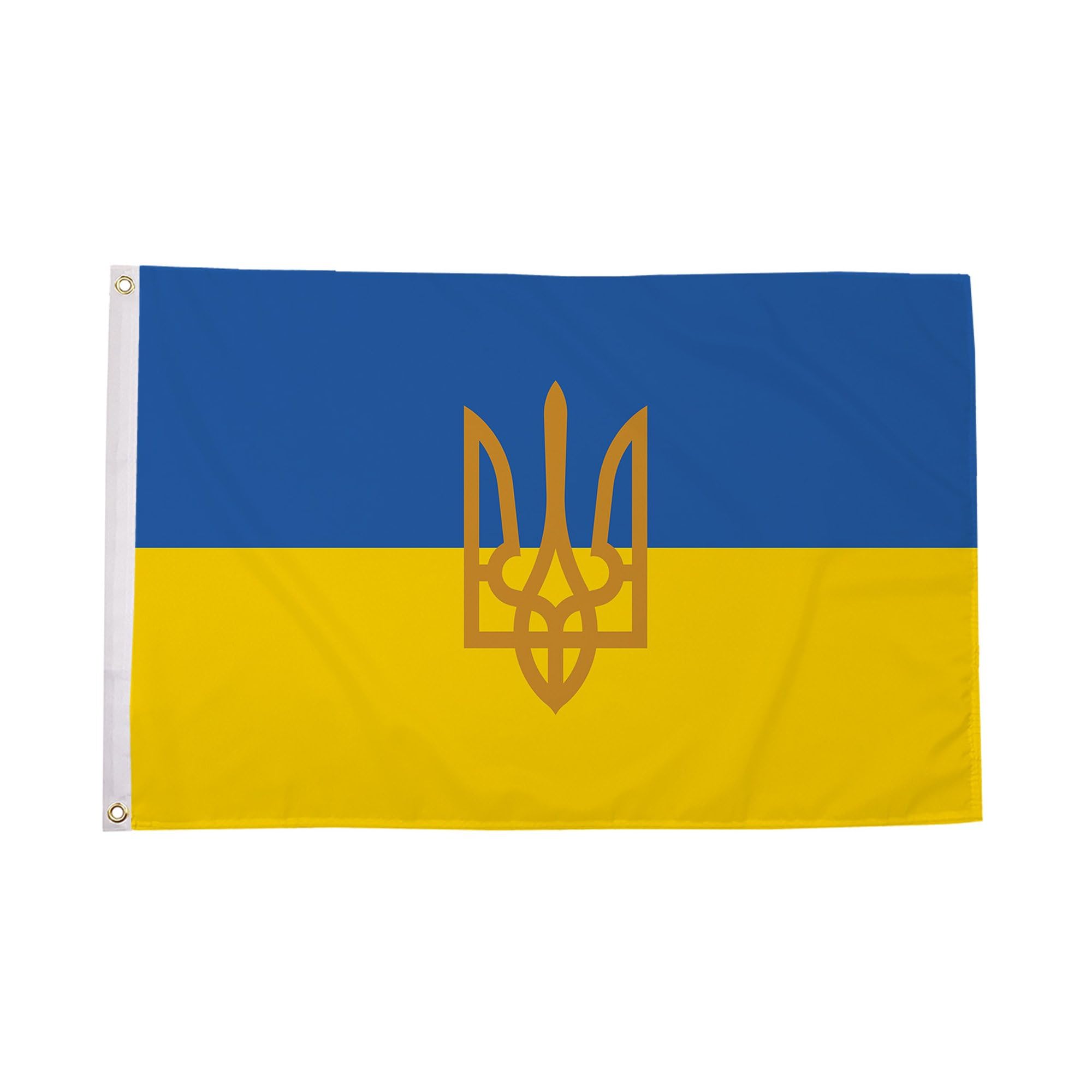 Ukraine Flag with Trident Crest 5ft x 3ft (150cm x 90cm) - Ukrainian State Flag with Coat of Arms, Weather Resistant National Crest Flag, Tryzub Banner