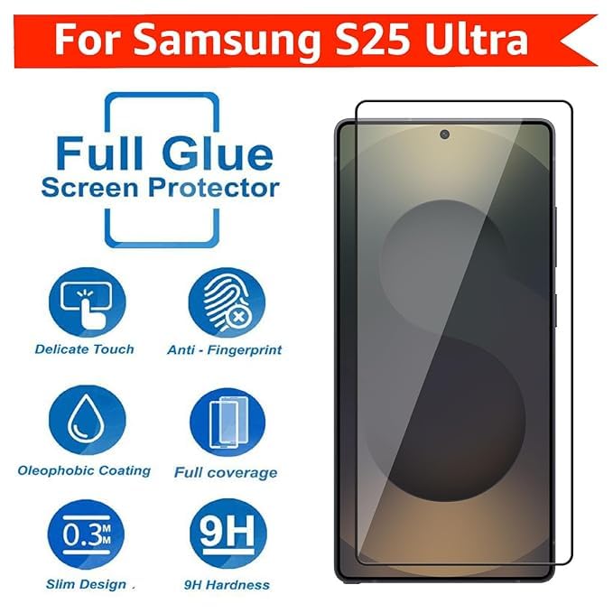 Image of Screen Protector for Samsung Galaxy S25 Ultra Military-Grade Tempered Glass, Edge to Edge Coverage