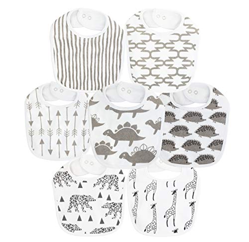 Maiwa 7 Pack Cotton Baby Bibs for Girls Boys with Waterproof layer for Drooling Eating teething with Snaps (Multi2 for 7 Pack)