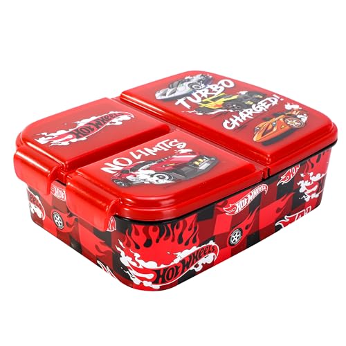Hot Wheels Contenedor rectangular con múltiples compartimentos para niños, para la escuela, viajes, almuerzo, sándwich, Bento, sin BPA