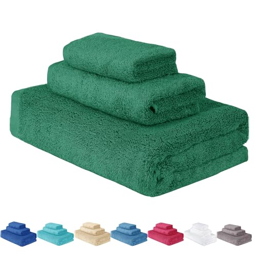 HaraDeco Juego de Toallas 3 Piezas 100% Algodón 400gsm, 1 de Ducha, 1 de Mano y 1 de Tocador, Suave Absorbentes y de Secado Rápido para Hogar...