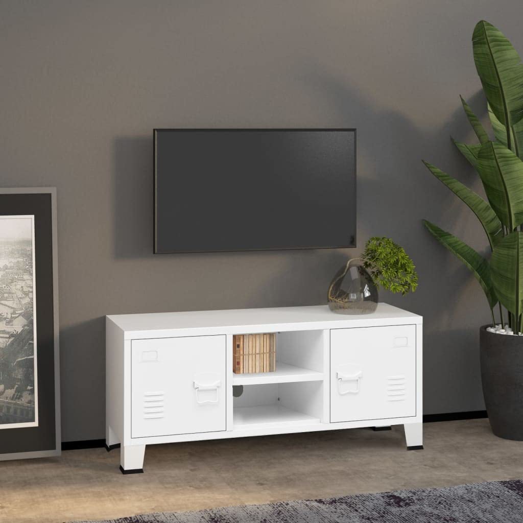 vidaXL Mueble de TV Industrial Aparador Armario Auxiliar Soporte Consola Cajón Televisión Sala Estante Almacenaje Mueble Salón Metal Blanco