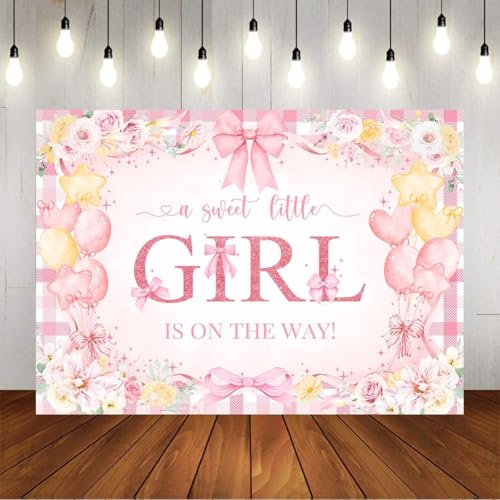 Fondo para baby shower rosa con lazo 5x3ft miniatura 6