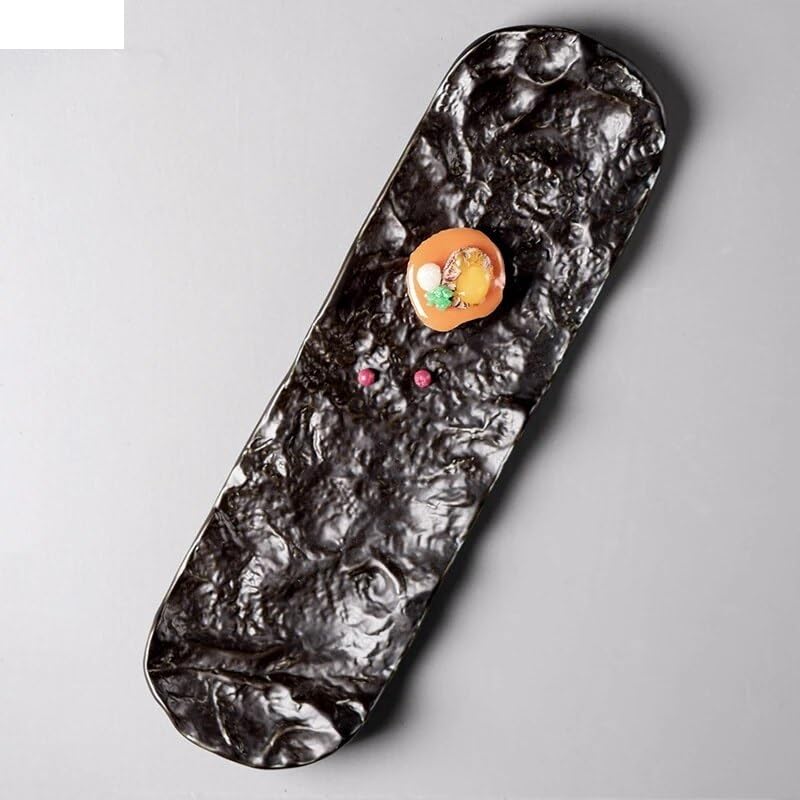 Talerze Nieregularny Kształt Ceramiczny Talerz Obiadowy Jednolity Kolor Zastawa Stołowa Przekąski Desery Taca Hotel Restauracja Naczynia Do Gotowania Makarony Stek Talerz，70cm Black
