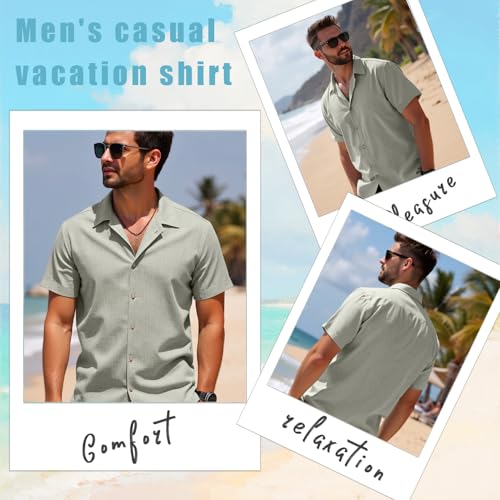 Linen Blend Shirts for Men Casual Short Sleeve Button Down Shirt Cool Summer Beach Wedding Vacation Tops2