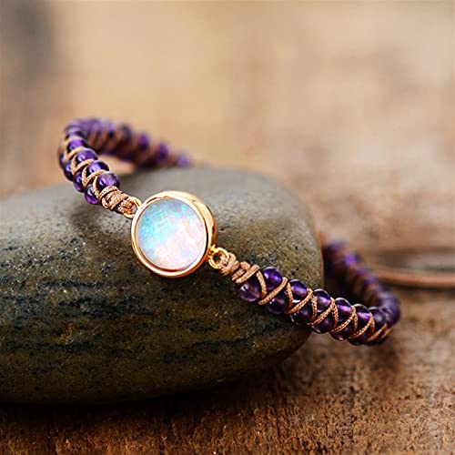 Bracelet améthyste ajustable tressé anti-irritation