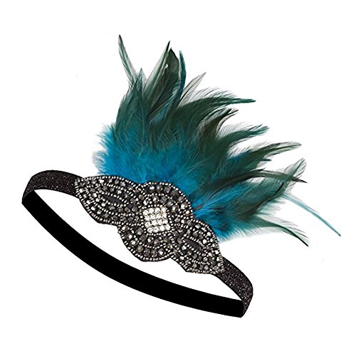 CHUANGLI 20s Headpiece Feather Vintage 1920s Headband Flapper Great Gatsby Blue