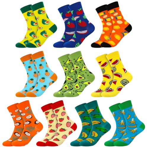 Zuimei 10 pairs Fruit Socks Mens 6-11 Colourful Cotton Crew Socks Men Novelty Funny Casual Socks for Men