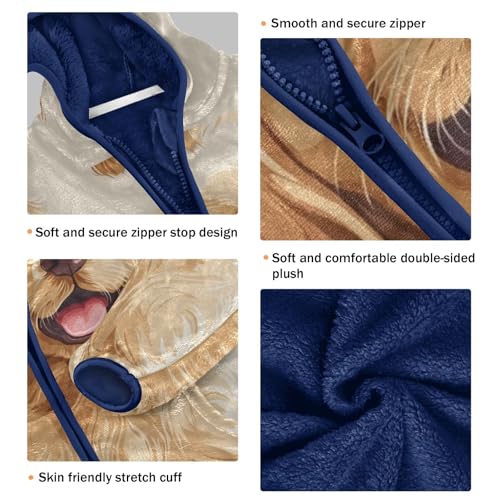 Cute Golden Retriever Girls Fleece Jacket Girls Fall Jacket Girls Zip Up Hoodie Girls Sherpa Jacket 2-10T3