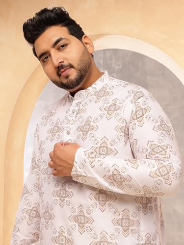 Image of SOJANYA Plus (Since 1958) Men's Printed Cotton Linen Kurta With White Pyjama