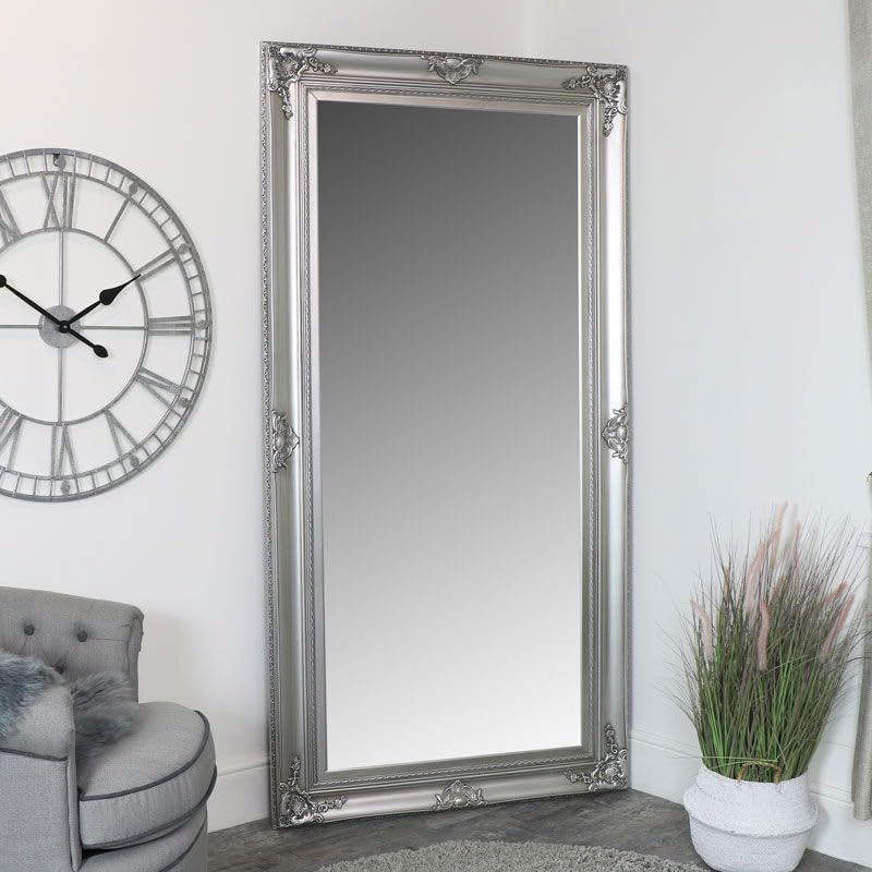 – Melody Maison Extra Large Ornate Silver Wall/Floor/Leaner Full Length Mirror 100cm x 200cm